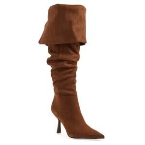 Jeffrey Campbell Acclaim‎ Thigh High Boots Size 8.5 Brown Faux Suede Pointed Toe
